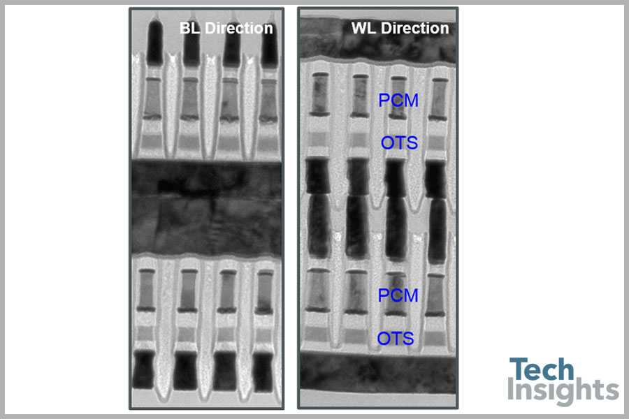 Figure 3. XPoint PCM/OTS cross-section along bitline and wordline